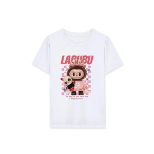 Kız Labubu Çocuk Baskılı T-Shirt - Beyaz