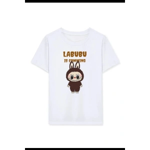 Kız Labubu Çocuk Baskılı T-Shirt - Beyaz