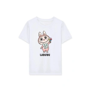 Kız Labubu Çocuk Baskılı T-Shirt - Beyaz