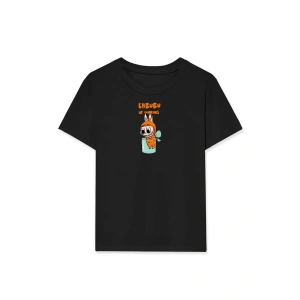 Kız Labubu Çocuk Baskılı T-Shirt - Siyah