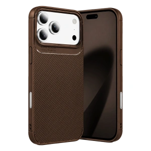 Newface Apple İphone 18 Pro Auto Focus Karbon Kapak - Kahverengi