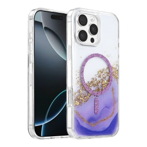 Onegif Apple İphone 16 Pro Max Lotus Simli Magsafe Kapak - Mor