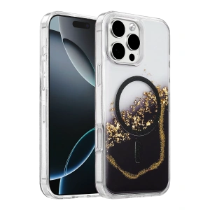 Onegif Apple İphone 16 Pro Max Lotus Simli Magsafe Kapak - Siyah