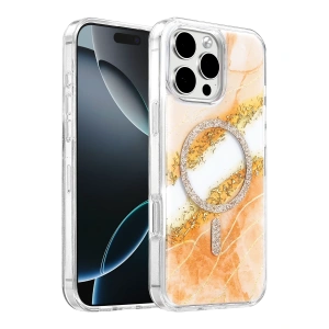 Onegif Apple İphone 16 Pro Max Lotus Simli Magsafe Kapak - Turuncu