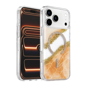 Onegif Apple İphone 17 Pro Max Lotus Simli Magsafe Kapak - Turuncu