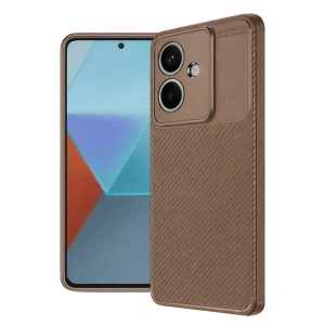 Oppo A3 Kılıf Auto Focus Karbon Kapak - Kahverengi