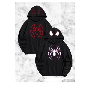 Örümcek Baskılı Sevgili Çift Kombini Kapüşonlu Sweatshirt & Hoodie - Siyah