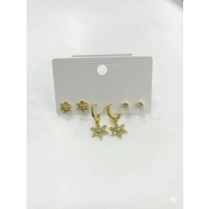 Sallantılı Kar Tanesi Detaylı Altılı Küpe