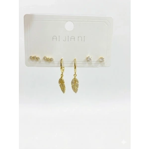 Sallantılı Yaprak Detaylı Altılı Küpe