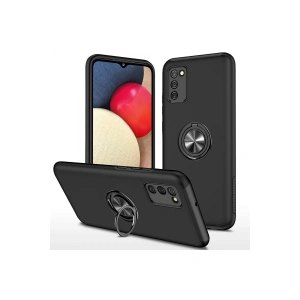 Samsung Galaxy A02s Kılıf Elit Yüzüklü Kapak - Siyah