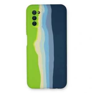 Samsung Galaxy A03s Kılıf Ebruli Lansman Silikon - Yeşil-koyu Yeşil