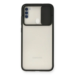 Samsung Galaxy A11 Kılıf Palm Buzlu Kamera Sürgülü Silikon - Siyah