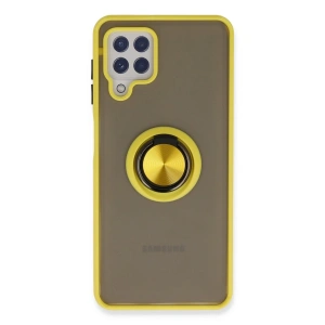 Samsung Galaxy A22 Kılıf Montreal Yüzüklü Silikon Kapak - Sarı