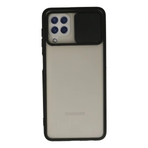 Samsung Galaxy A22 Kılıf Palm Buzlu Kamera Sürgülü Silikon - Siyah