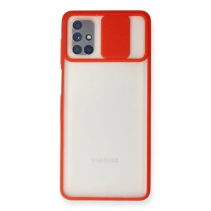 Samsung Galaxy M51 Kılıf Palm Buzlu Kamera Sürgülü Silikon - Kırmızı
