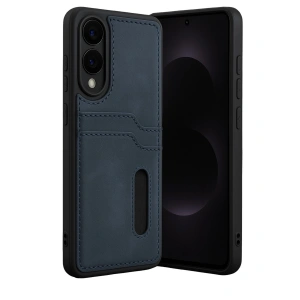 Samsung Galaxy S25 Edge Sara Kartvizitli Deri Kılıf - Lacivert