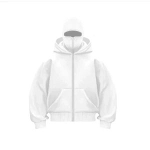 Samuray Ninja Çift Kapşonlu ZIP Fermuarlı Kanguru Cepli Tam Fermuarlı Hoodie Swetshirt - Beyaz