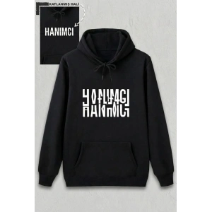 Sevgililer Günü Hanımcı Hediye Baskılı Oversize Kapüşonlu Sweatshirt - Siya