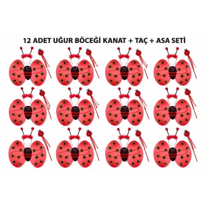 Uğur Böceği Kostüm Seti - Kanat Taç Asa 3 Parça 12 Adet