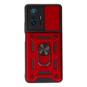 Xiaomi Mi 11t Pro Kılıf Pars Lens Yüzüklü Silikon - Kırmızı