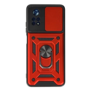 Xiaomi Poco X4 Pro 5g Kılıf Pars Lens Yüzüklü Silikon - Kırmızı