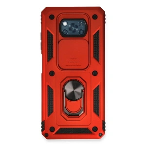 Xiaomi Pocophone X3 Kılıf Pars Lens Yüzüklü Silikon - Kırmızı