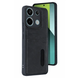 Xiaomi Redmi 15c 4g Sara Kartvizitli Deri Kılıf - Siyah