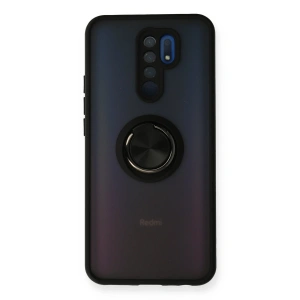 Xiaomi Redmi 9 Kılıf Montreal Yüzüklü Silikon Kapak - Siyah