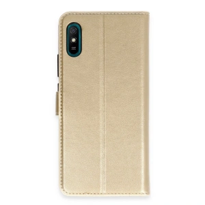 Xiaomi Redmi 9a Kılıf Trend S Plus Kapaklı Kılıf - Gold