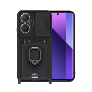 Xiaomi Redmi Note 13 Pro Plus Kılıf Zuma Kartvizitli Yüzüklü Silikon - Siyah
