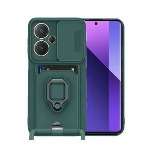 Xiaomi Redmi Note 13 Pro Plus Kılıf Zuma Kartvizitli Yüzüklü Silikon - Yeşil