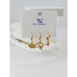 Zirkon Taşlı Üçlü Kombin Küpe