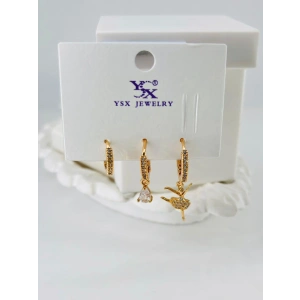 Zirkon Taşlı Üçlü Kombin Küpe