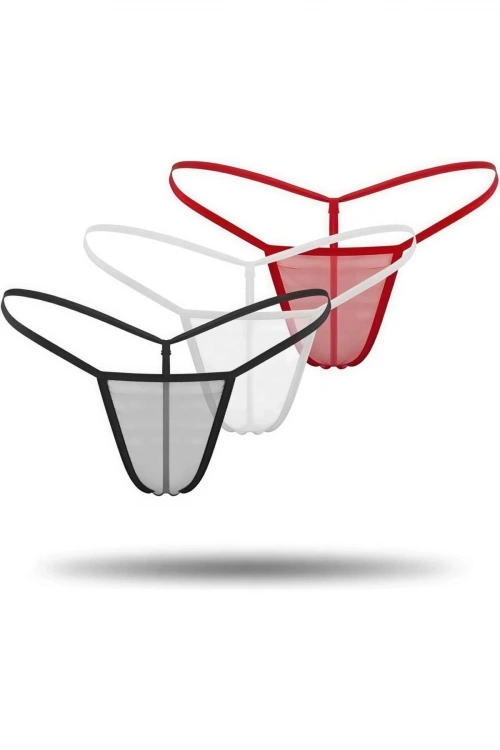 3lü Renkli Transparan Tül String Tanga Modeli - Kadın - KLBN00257