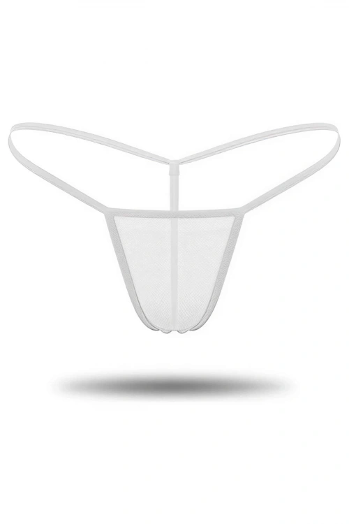 Kadın Tanga - Beyaz Transparan Tül String - KLBN00255