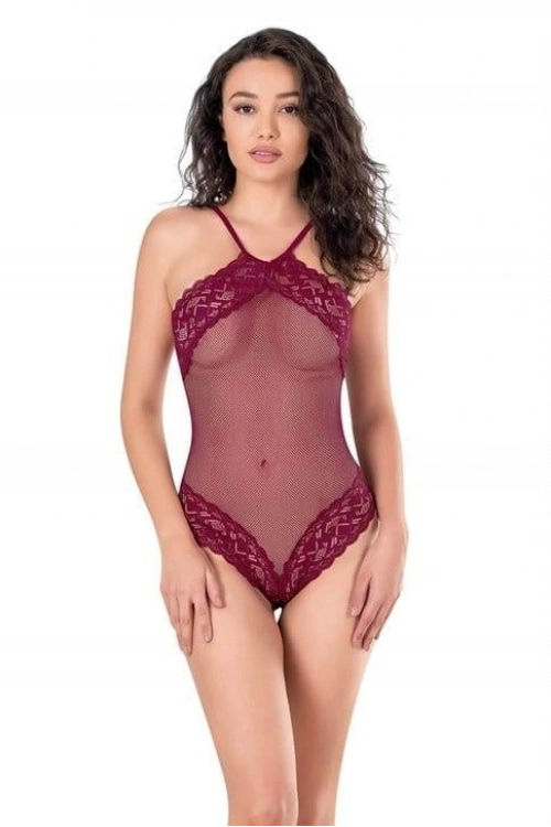 İşlemeli Dantelli File Tül Bodysuit - Bordo - KLBN22222