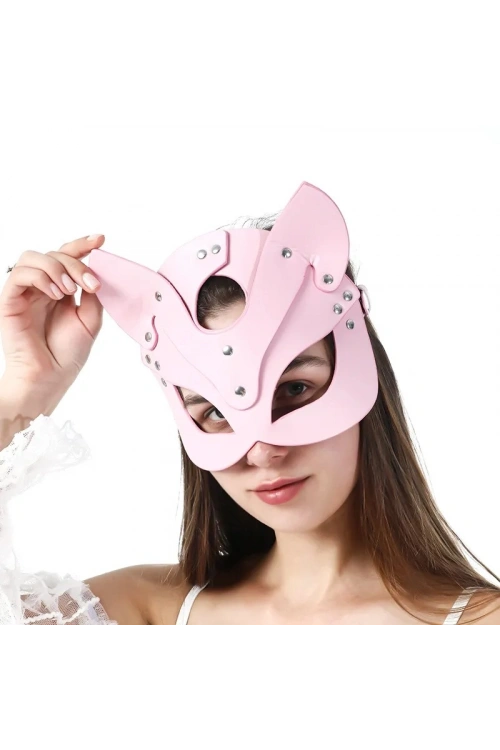 Fantezi Deri Seksi Pembe Kedi Maskesi 5372