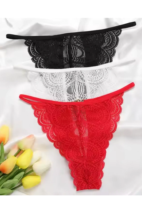 Kadın 3lü Dantel String - Tanga 0041