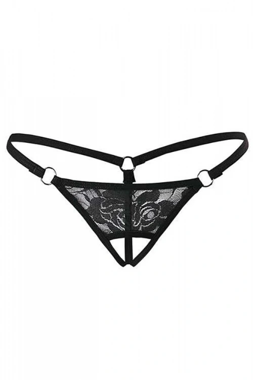 Kadın G-String - Siyah Dantelli Özel Bölgesi Açık - KLBN00017