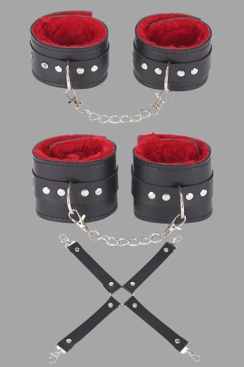 Siyah Harness Fantazi Aksesuar Set - Kırmızı - KLBN20142