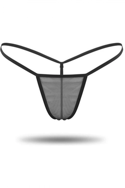 Siyah Transparan Tül String Tanga Modeli - Kadın - KLBN00051
