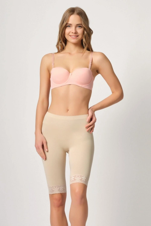 Soft Uzun Paça Dantelli Boxer - Ten - KLBN30428