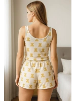 Üstüne Ayıcık Desenli Askılı Şortlu Pijama Takımı - Beyaz - KLBN26010