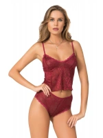 Jakarlı Babydoll Şortlu Set - Bordo - KLBN12801