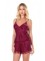 Saten Babydoll Şortlu Set - Bordo - KLBN14122