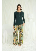 Çiçek ve Yaprak Desenli Pijama Takımı - KLBN29166