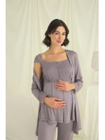 Dantelli Önü Düğmeli Hamile Lohusa 3lü Pijama Takımı - KLBN29238