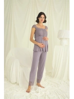 Dantelli Önü Düğmeli Hamile Lohusa 3lü Pijama Takımı - KLBN29238