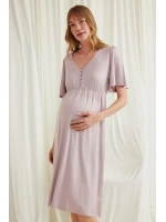 Dantelli Önü Düğmeli Hamile Lohusa Viskon Gecelik - KLBN29080
