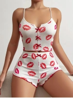 Dudak Desenli Şortlu Pijama Takımı